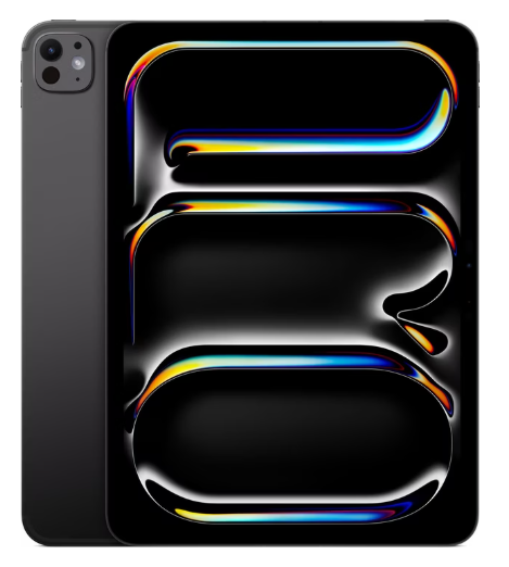 Zwei schwarze Tabletten überlagern sich, wobei die Vorderseite ein buntes abstraktes Muster zeigt, das auf dem Bildschirm die Zahl 50 bildet.