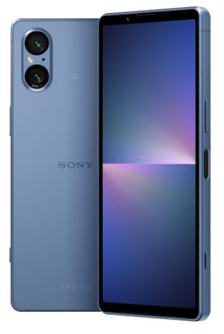 Ein blaues Sony-Smartphone mit Frontdisplay und zwei rückwärtigen Kameras.