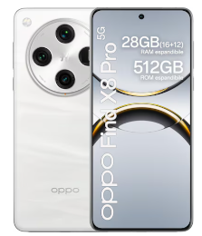 Oppo Find X8 Pro-Smartphone mit runder Dreifachkamera und Text, der die Spezifikationen auf dem Bildschirm hervorhebt.