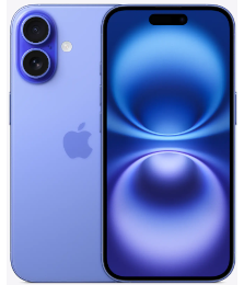 Ein blaues iPhone, das die Vorder- und Rückseite mit zwei Kameras und dem Apple-Logo zeigt.