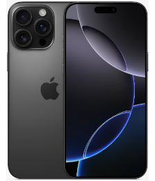 Vorder- und Rückansicht eines schwarzen iPhones mit drei Kameralinsen und einem dunklen abstrakten Hintergrundbild auf dem Bildschirm.