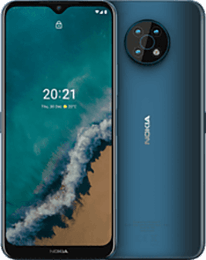 Vorder- und Rückansicht eines Nokia Smartphones mit blauem Gehäuse und kreisrundem Rückkameramodul.