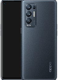Ein schwarzes Oppo-Smartphone mit Vorderseite und dreifacher Kamera auf der Rückseite mit Oppo-Logo.