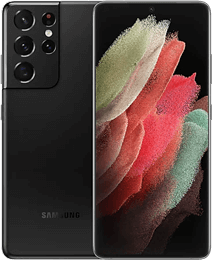 Samsung Galaxy Smartphone, schwarz, mit rückwärtigen Kameras und buntem abstraktem Hintergrundbild auf dem Display.