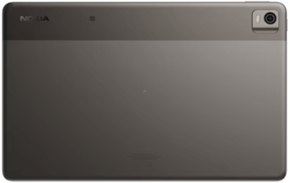 Rückansicht eines grauen Nokia Tablets mit der rückseitigen Kamera in der oberen rechten Ecke.