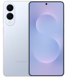 Ein weißes Samsung-Smartphone mit Frontdisplay und zwei Kameras auf der Rückseite.