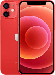 Rotes iPhone mit zwei Kameras auf der Rückseite und einem bunten Kreismuster auf dem Bildschirm.