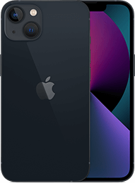 Ein schwarzes iPhone mit sichtbarer Vorder- und Rückseite, dem Apple-Logo und einem farbigen Display.