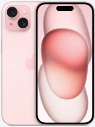 Ein rosafarbenes Smartphone mit zwei rückwärtigen Kameras, das von hinten und vorne mit einem abstrakten rosa Hintergrundbild gezeigt wird.