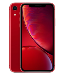 Ein rotes Smartphone mit großem Display, dargestellt von vorne und hinten.