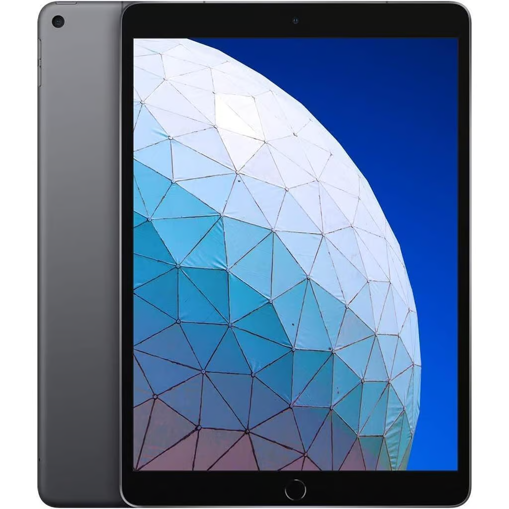 Ein schwarzes Tablet mit einem geometrischen Kuppelmuster und blauem Himmel auf dem Bildschirm.