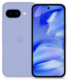 Blaues Smartphone mit abstraktem blauen Hintergrundbild und ein anderes, das so abgewinkelt ist, dass die Rückseite mit einem Kameramodul angezeigt wird.