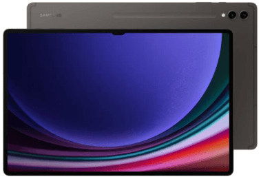 Ein Samsung Galaxy-Tablet mit einem großen Bildschirm, von vorne und teilweise von hinten gezeigt.