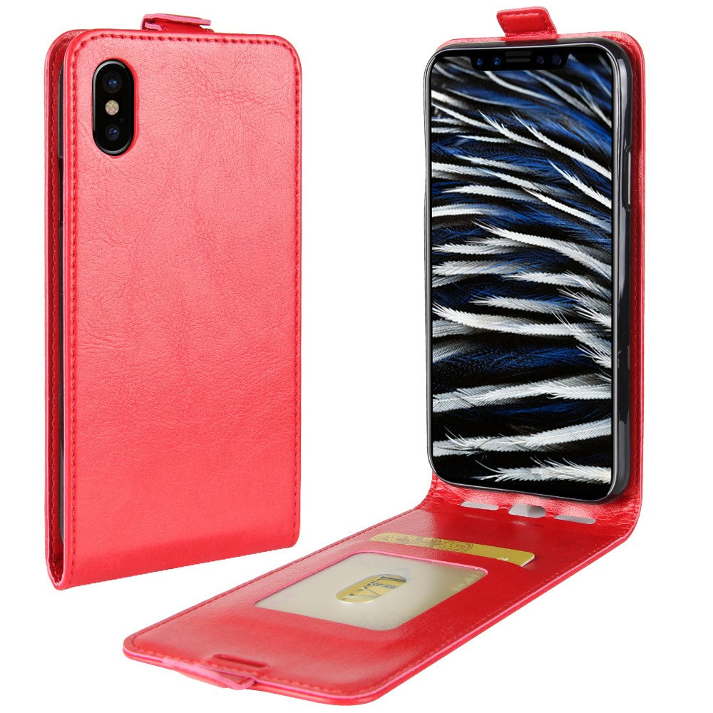 iPhone Xs / X - Leder Flip Case Mit Fotofach Vertikal