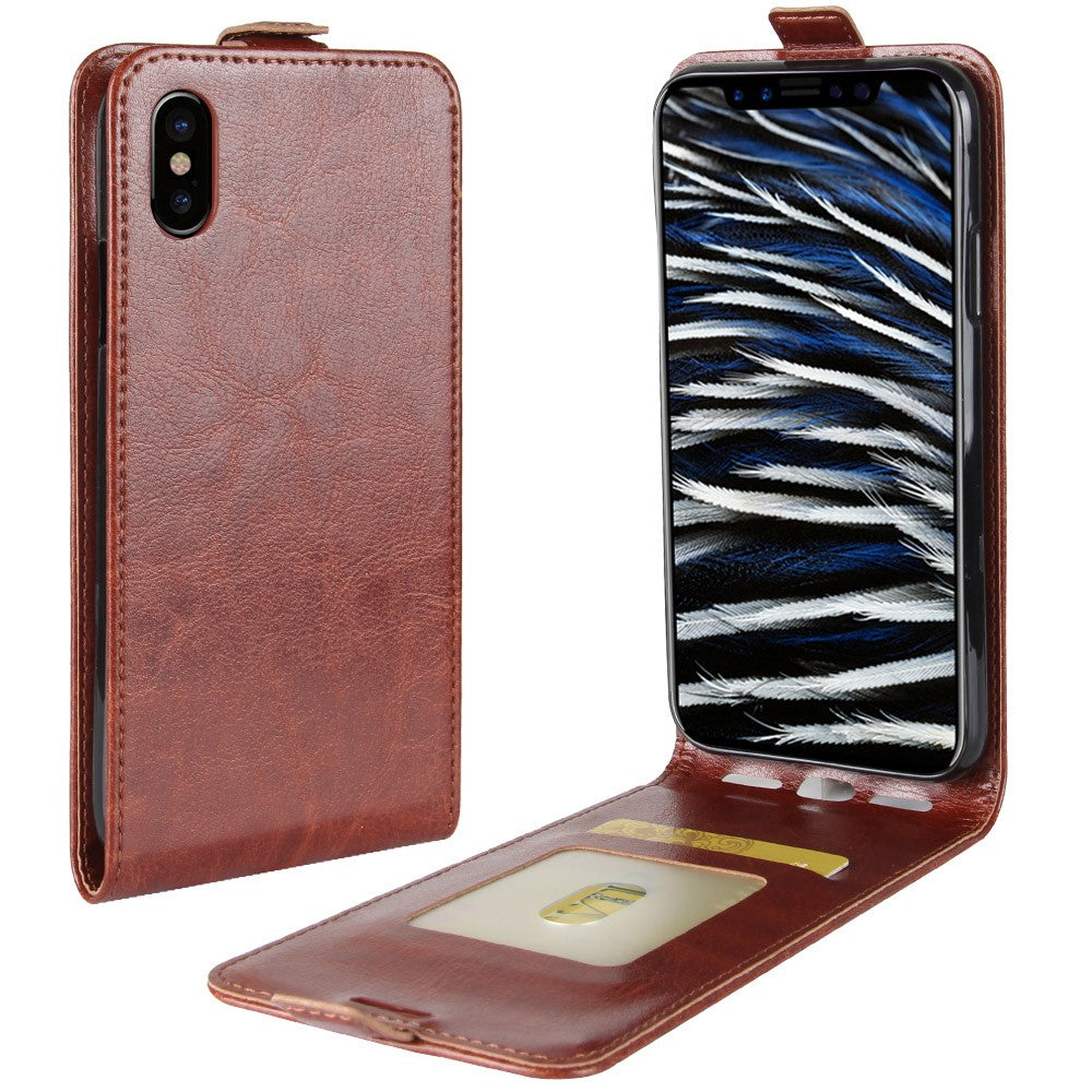 iPhone Xs / X - Leder Flip Case Mit Fotofach Vertikal