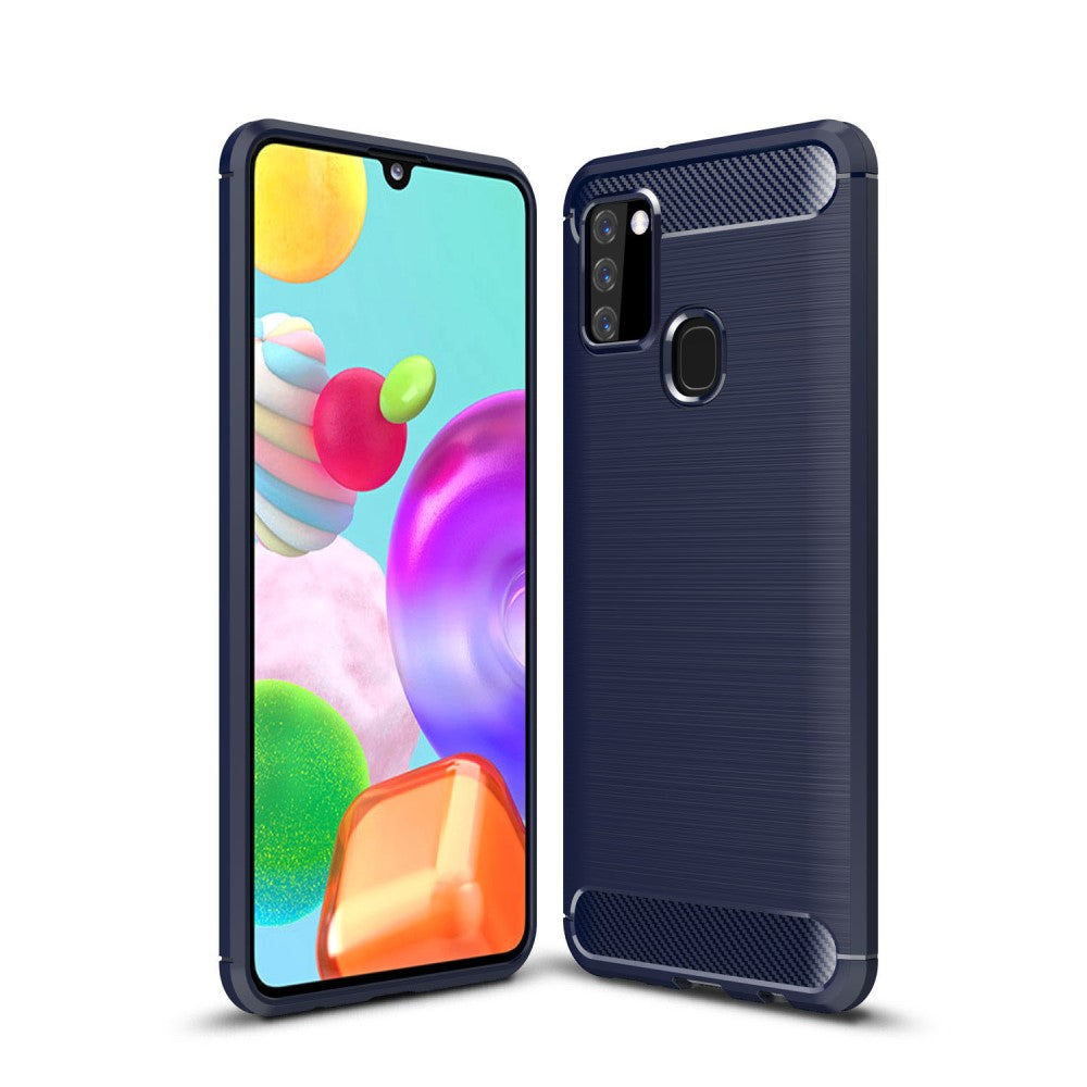 custodia Galaxy A21s - Metallo Carbon Look Gomma
