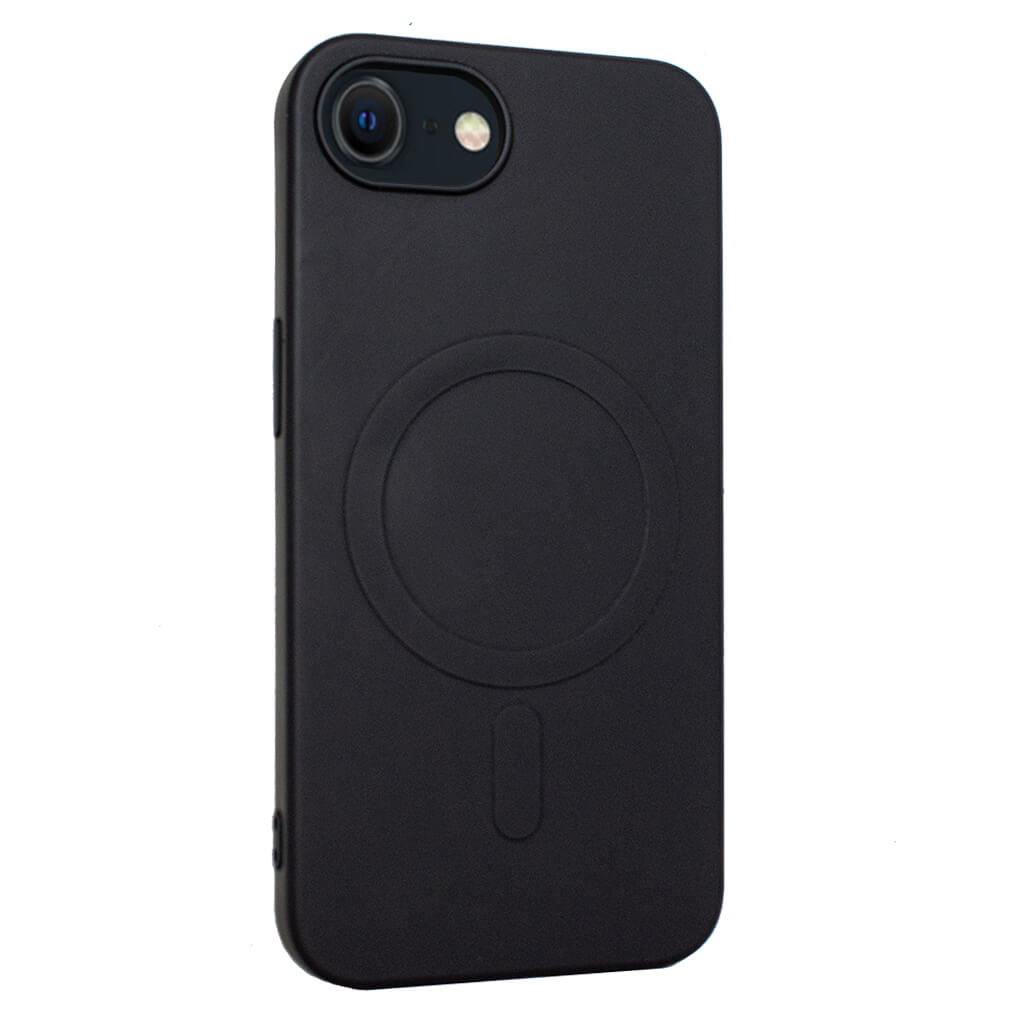 Das JT Berlin iPhone 16e – JT Pankow Soft MagSafe Case ist eine schwarze TPU-Abdeckung mit einem kreisförmigen MagSafe-kompatiblen Design um die Kamera, das zuverlässigen Schutz und ein stilvolles Aussehen bietet.