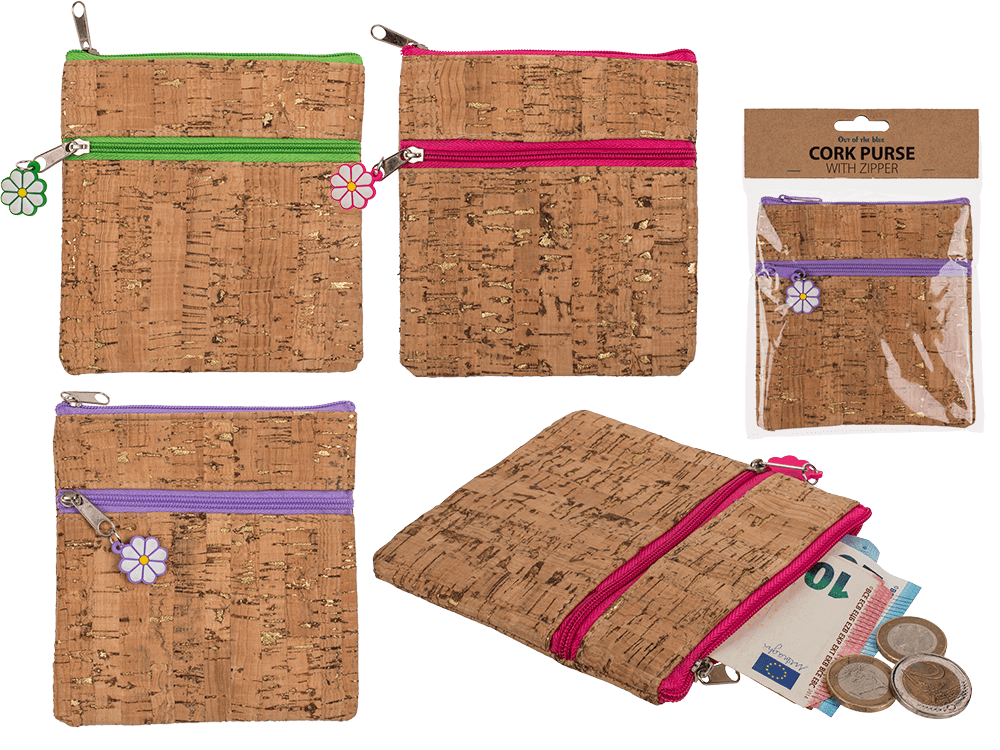 Cork wallet with zipper closure