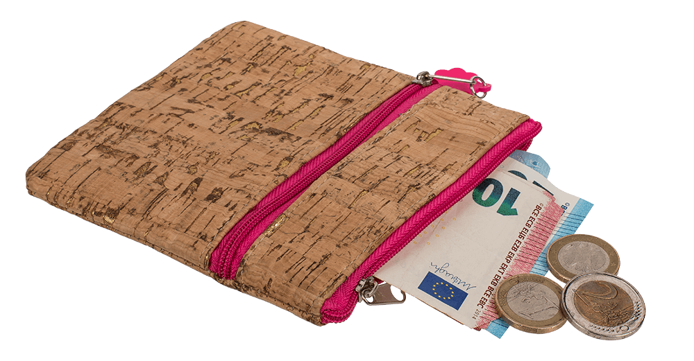 Cork wallet with zipper closure