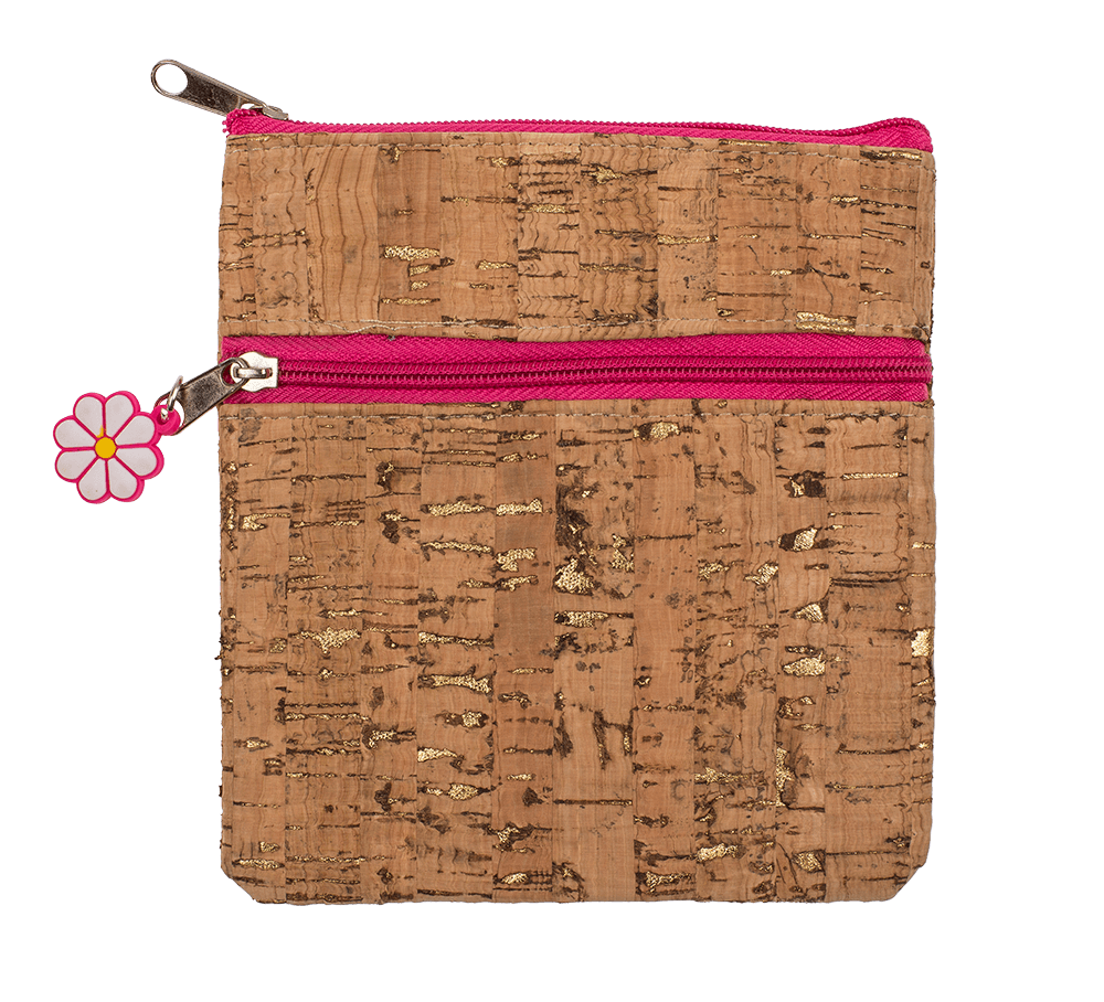 Cork wallet with zipper closure
