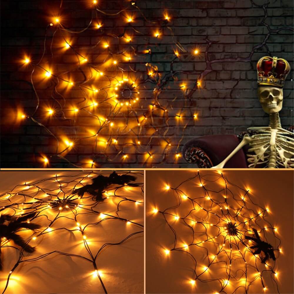 Guirlande lumineuse en toile d'araignée avec araignée