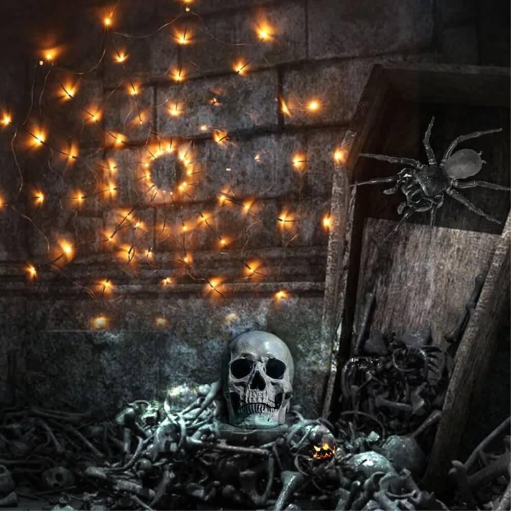 Guirlande lumineuse en toile d'araignée avec araignée