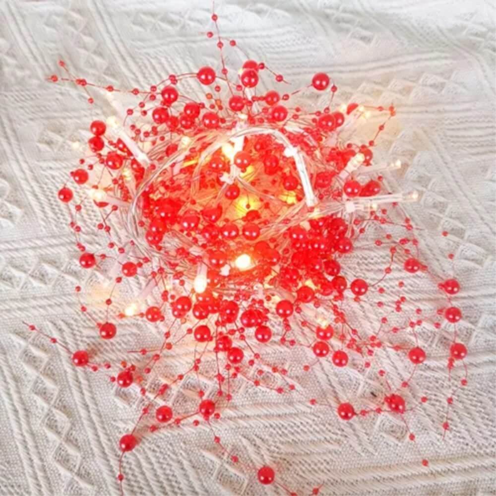 Christmas LED light chain with artificial pearls