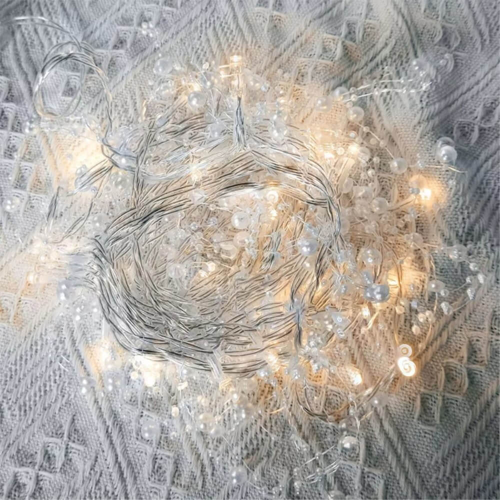 Christmas LED light chain with artificial pearls