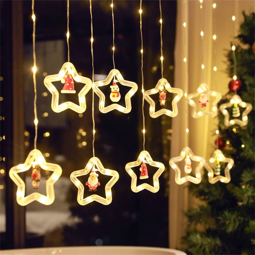 Vorhang Lichterkette LED In- & Outdoor, Weihnachtssterne 3m