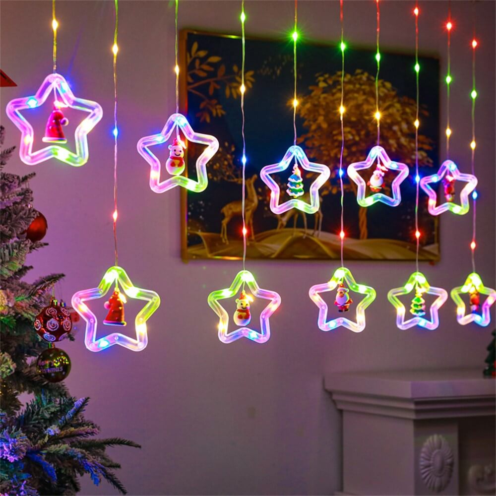 Luci di fata à tenda LED per interni ed esterni, stelle di Natale 3m