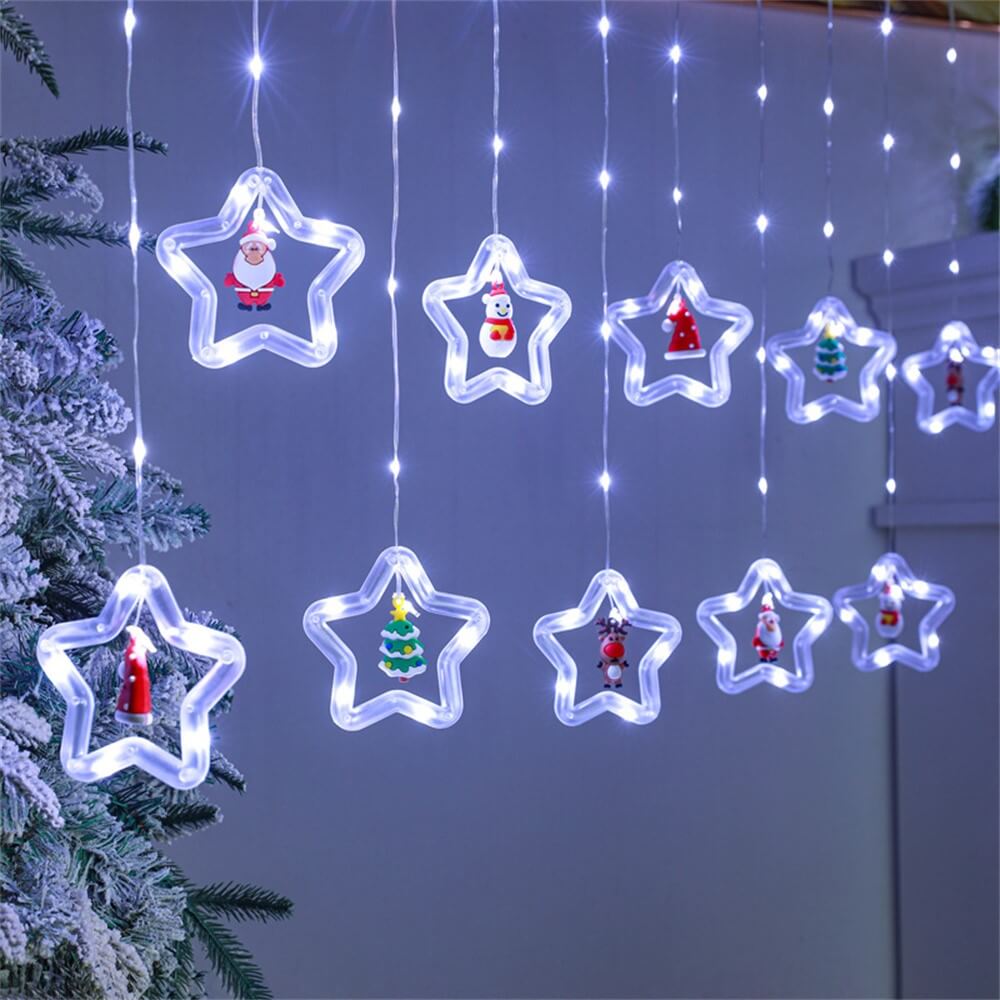 Luci di fata à tenda LED per interni ed esterni, stelle di Natale 3m