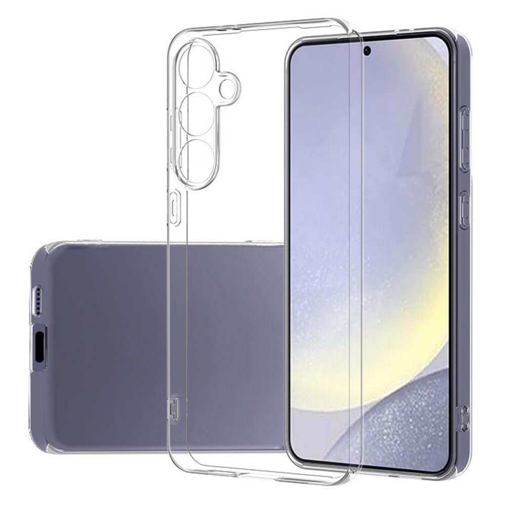Das Cover-Discount Galaxy S24 FE - Silikon Gummi Case transparent unterstreicht das moderne Design mit mehreren Kameraausschnitten und bietet Antifingerprint-Schutz.