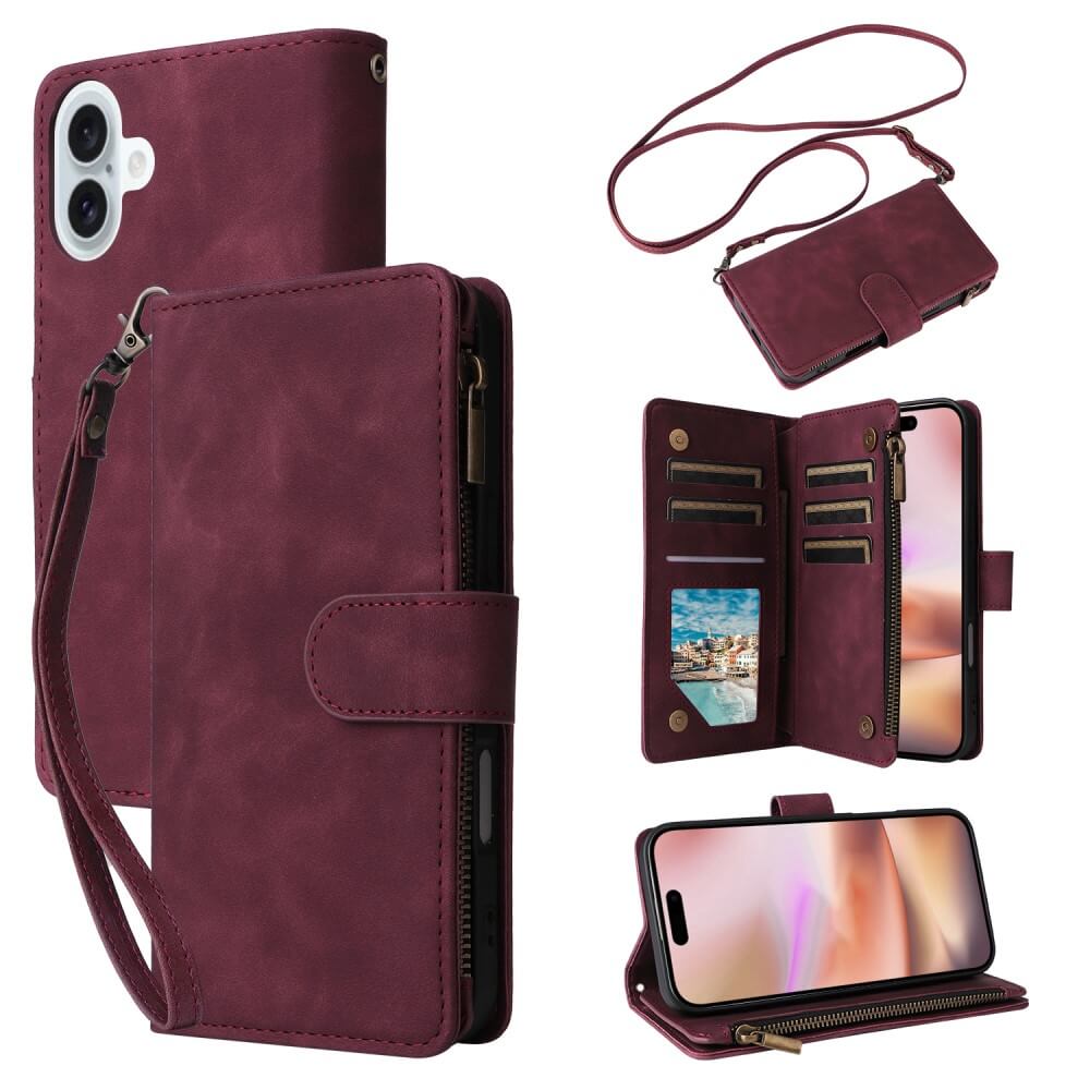 iPhone 16 Plus - Brieftaschen Hülle mit Umhängeband
