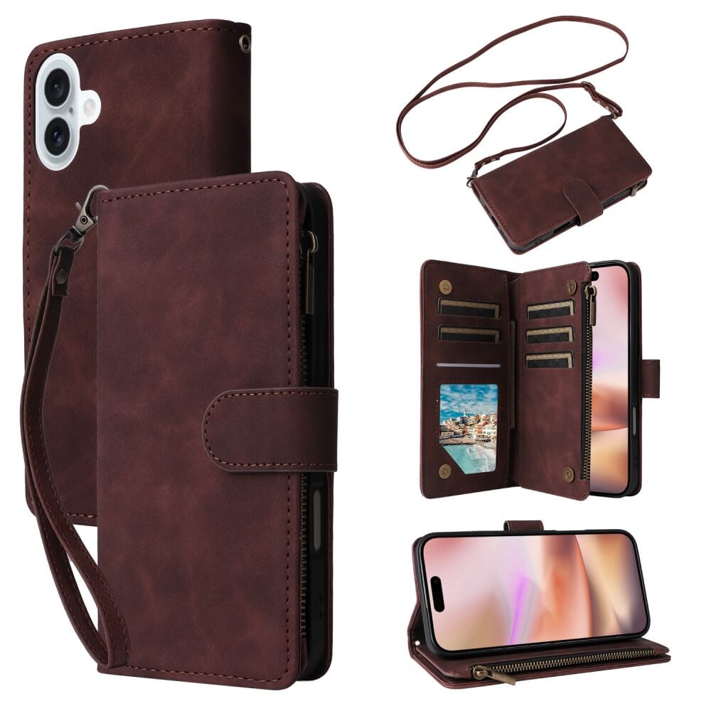 iPhone 16 Plus - Brieftaschen Hülle mit Umhängeband