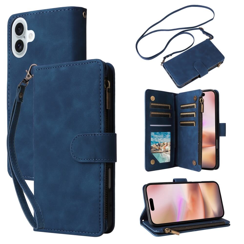 iPhone 16 Plus - Brieftaschen Hülle mit Umhängeband