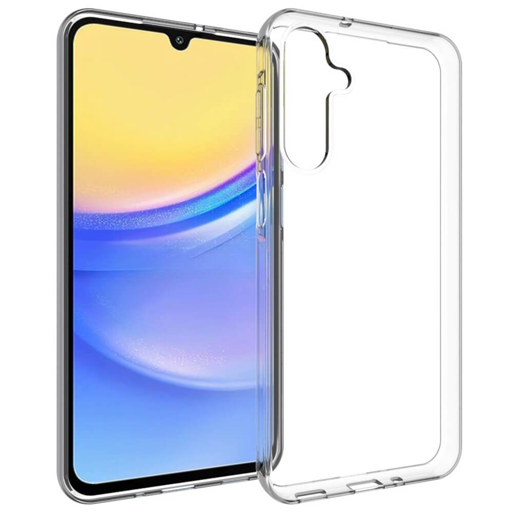 Abgebildet ist das Galaxy A16 mit dem transparenten Silikon-Gummi-Case von Cover-Discount, das sowohl über ein Frontdisplay als auch eine schützende, fingerabdruckabweisende Rückabdeckung verfügt.