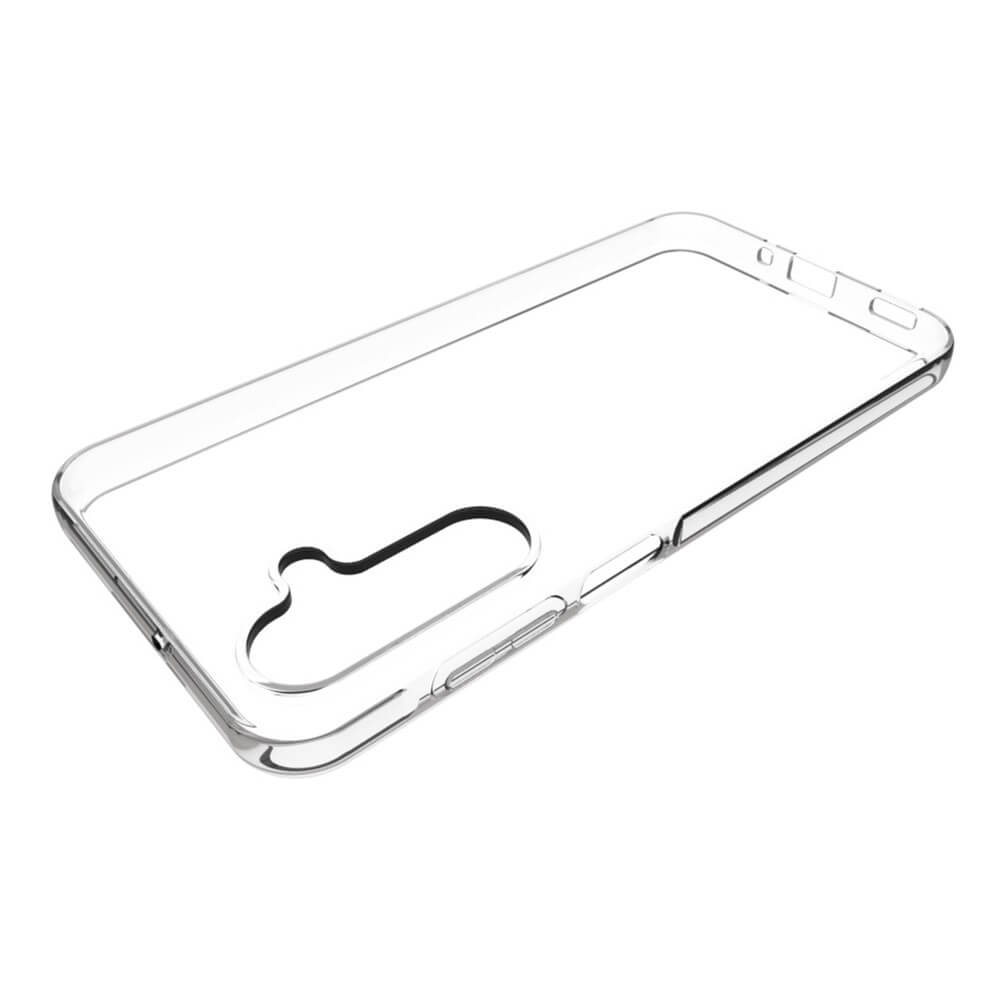 Cover-Discount Galaxy A16 - Transparente Silikonhülle mit präzisen Aussparungen für Kamera, Tasten und Anschlüsse. Mit Anti-Fingerabdruck-Schutz. Abbildung vor weißem Hintergrund.