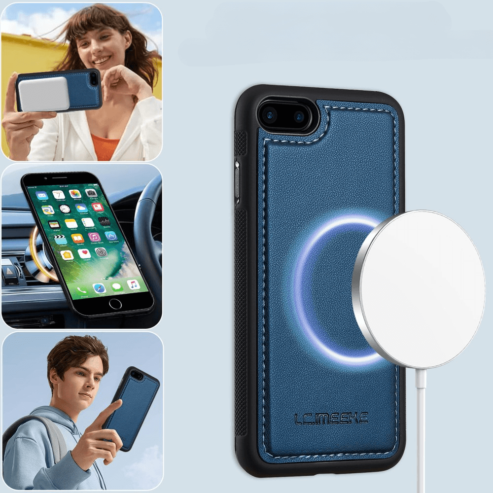 Die Frau macht ein Selfie, während die Person ihr iPhone SE in einer LC.IMEEKE 2-in-1-Smartphonehülle hält, die MagSafe für nahtloses kabelloses Laden unterstützt.