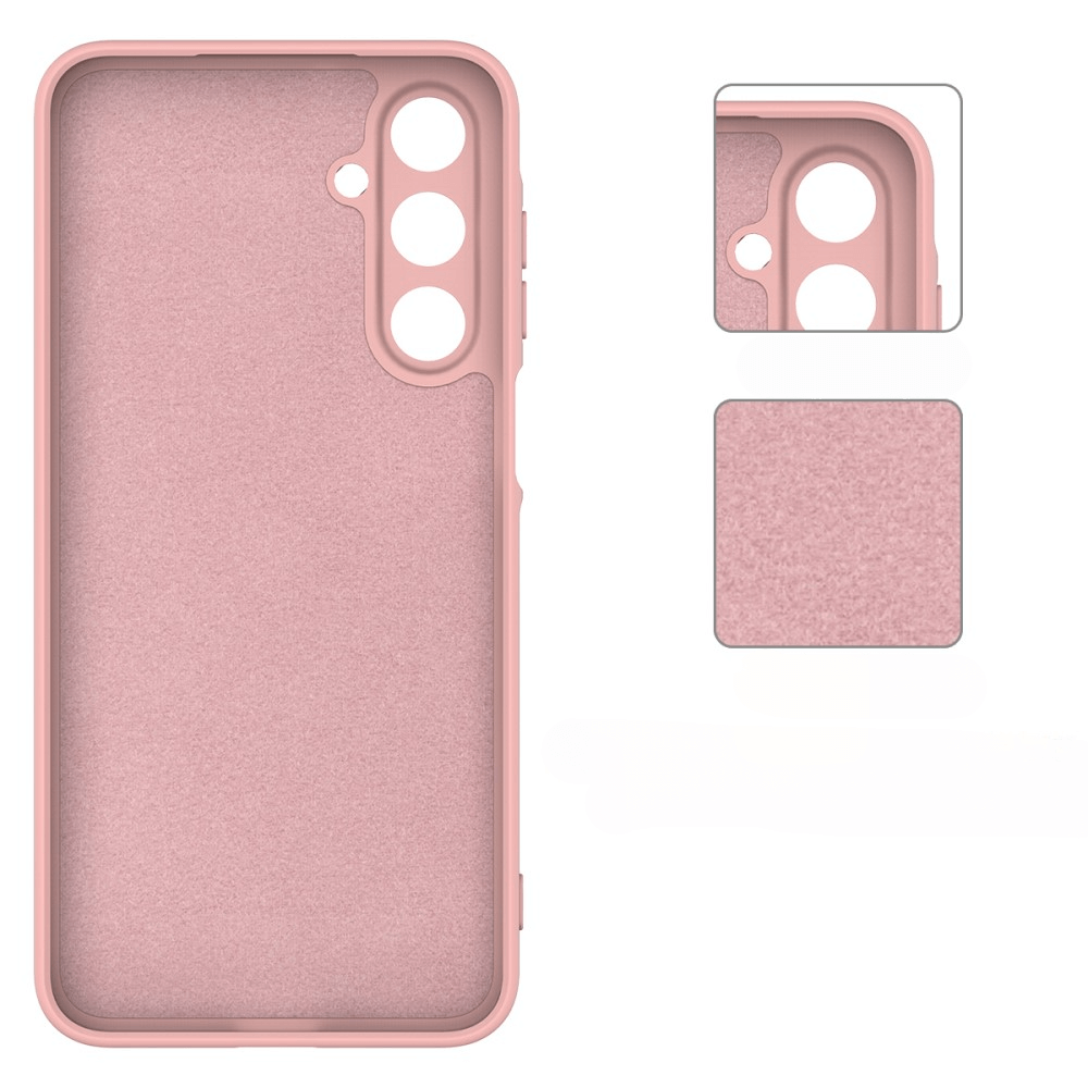 Cover-Discount Galaxy A16 - Silikon Gummi Hülle mit Riemen in Pink, passgenau mit drei Kameraausschnitten, zeigt Textur- und Kamerabereich-Detail. Strapazierfähiger Schutz kombiniert mit stilvollem Design.