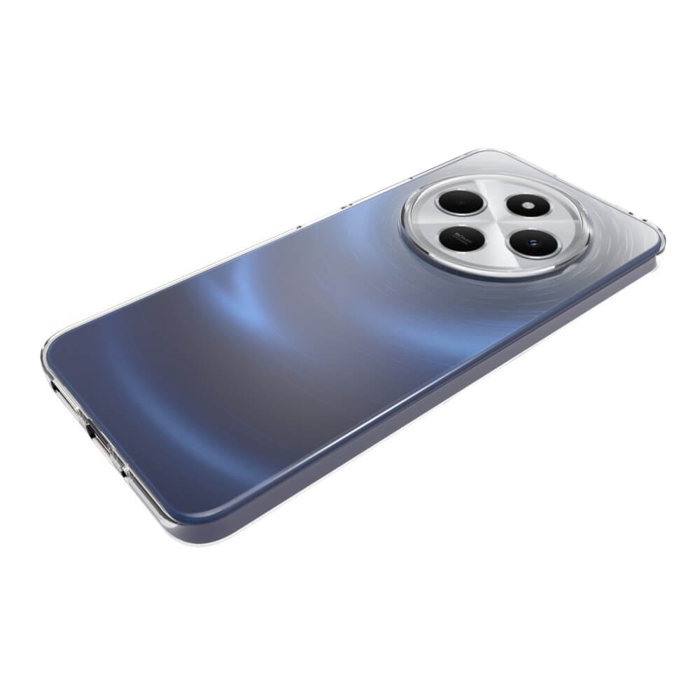 SchĂŒtzen Sie Ihr Xiaomi Redmi 14C / Poco C75 mit dem TPU-Backcover Klares von Cover-Discount â transparent, mit Anti-Fingerabdruck-Schutz und fĂŒr ein metallisch blaues Telefon mit einem kreisförmigen Dreifach-Kameramodul konzipiert.