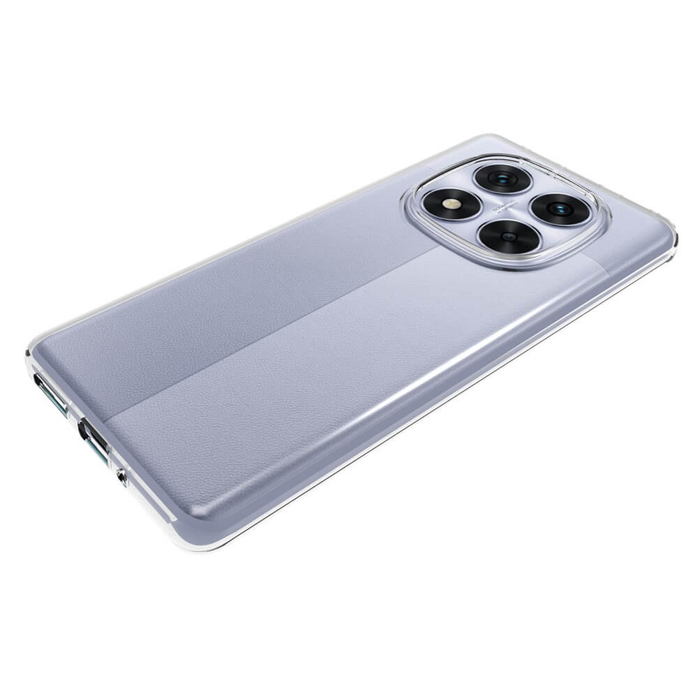 Schützen Sie Ihr Xiaomi Redmi Note 14 Pro 5G oder Poco X7 mit dem transparenten Silikon Gummi Case von Cover-Discount, das Anti-Fingerabdruck-Schutz und perfekte Passform für Modelle mit drei Rückkameras und einer Taschenlampe bietet.