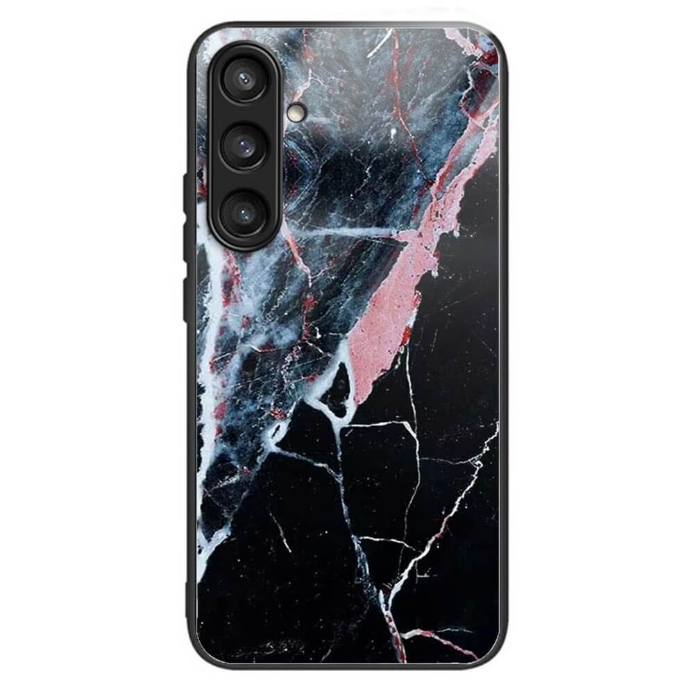 Die Cover-Discount Galaxy A56 5G – Panzerglas Handyhülle bietet ein stylisches Hardcase mit schwarz-rosa-weißem Marmordesign, TPU-Bumper für besseren Halt und einer dreifachen Aussparung für die Rückkamera – perfekter Schutz mit Flair.