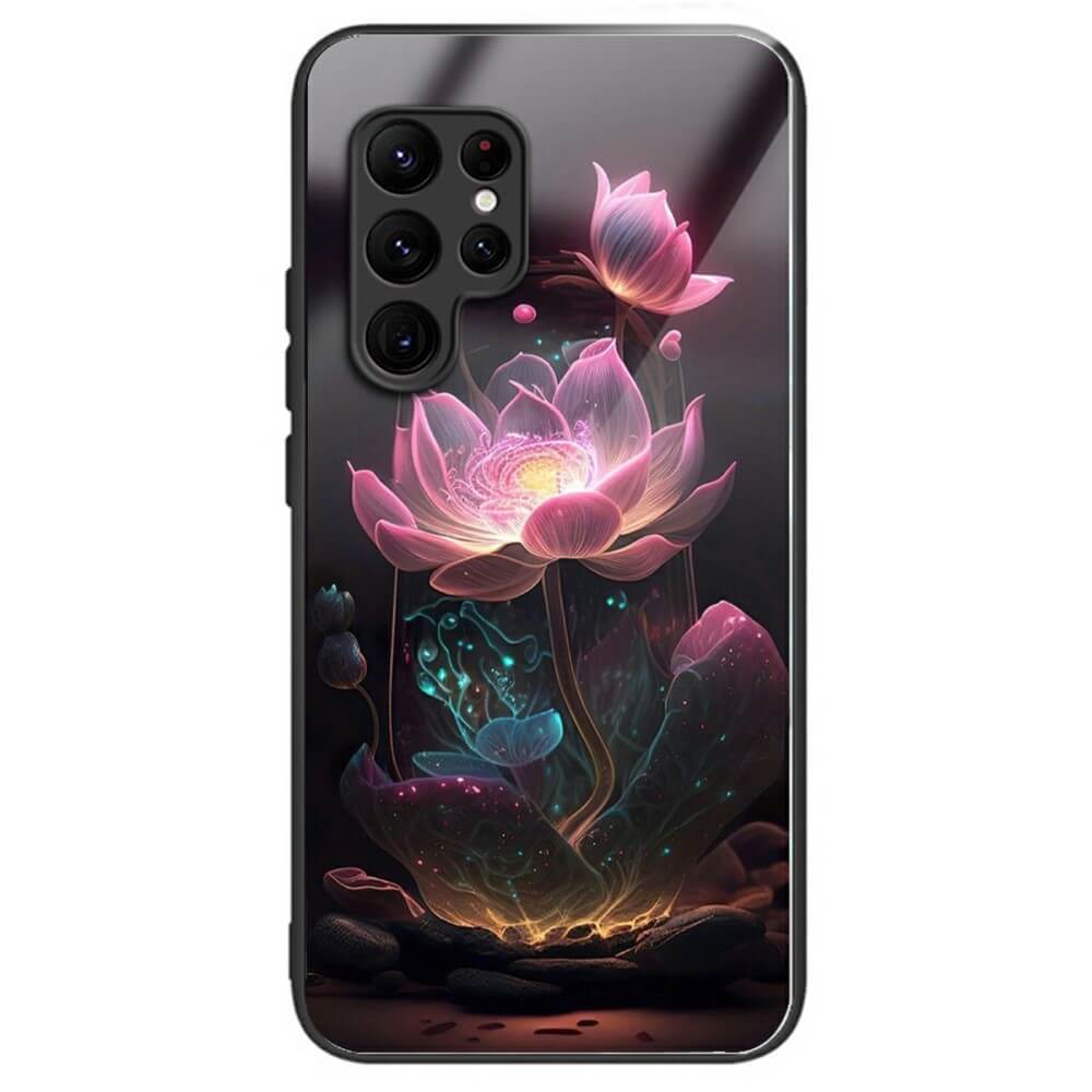 #farbe_lotusblüte|Die Cover-Discount Galaxy S25 Ultra – Panzerglas Handyhülle zeigt eine leuchtend rosa Lotusblume mit magischen Lichteffekten und verfügt über eine schützende TPU-Umrandung für verbesserten Schutz.