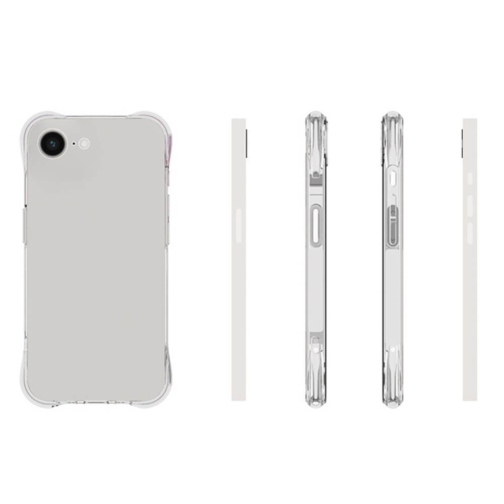 Experience the transparent protection of our iPhone 16e - Drop Protection Silikon Case, expertly designed for style and safety. Showcased from back, sides, and top views, this sleek case ensures both protection and elegance for your device.