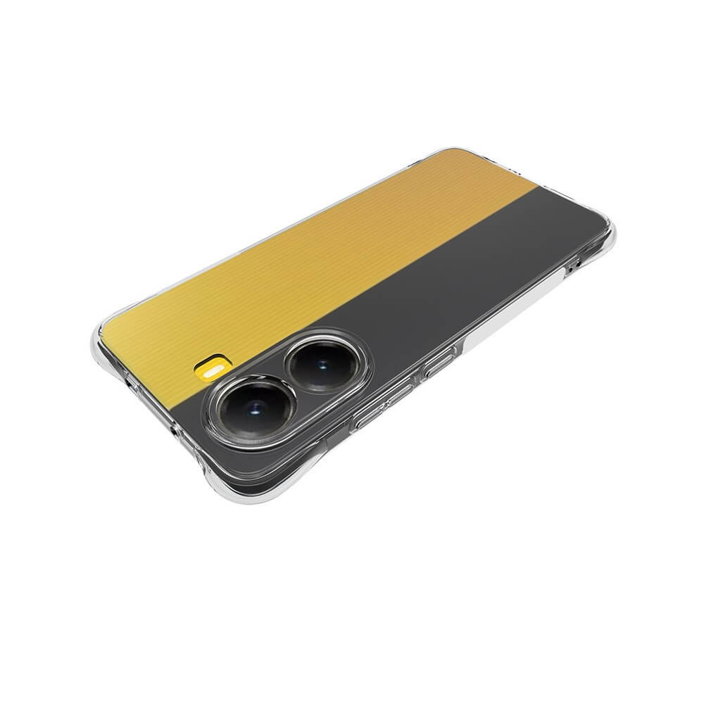 Das Cover-Discount Xiaomi Poco X7 Pro verfügt über eine gold-schwarz gestreifte Rückseite, eine Rückkamera mit Doppelobjektiv und eine Drop Protection Silikonhülle für zuverlässigen Schutz.