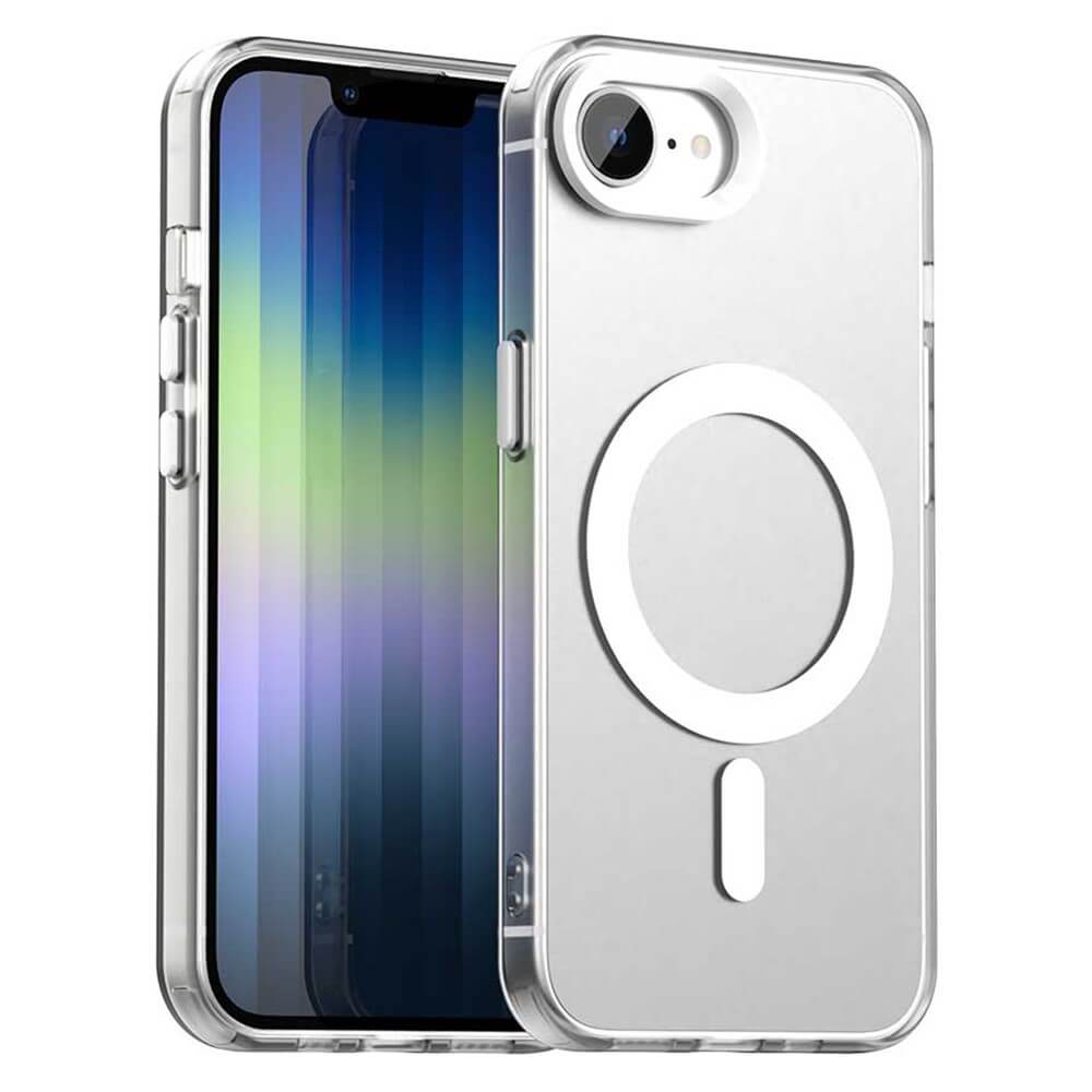 Die Cover-Discount iPhone 16e Schutzhülle aus klarem Acryl mit Magnet und weißem MagSafe-Ring ermöglicht kabelloses Laden und lässt Ihr farbenfrohes Smartphone-Display stilvoll zur Geltung kommen.