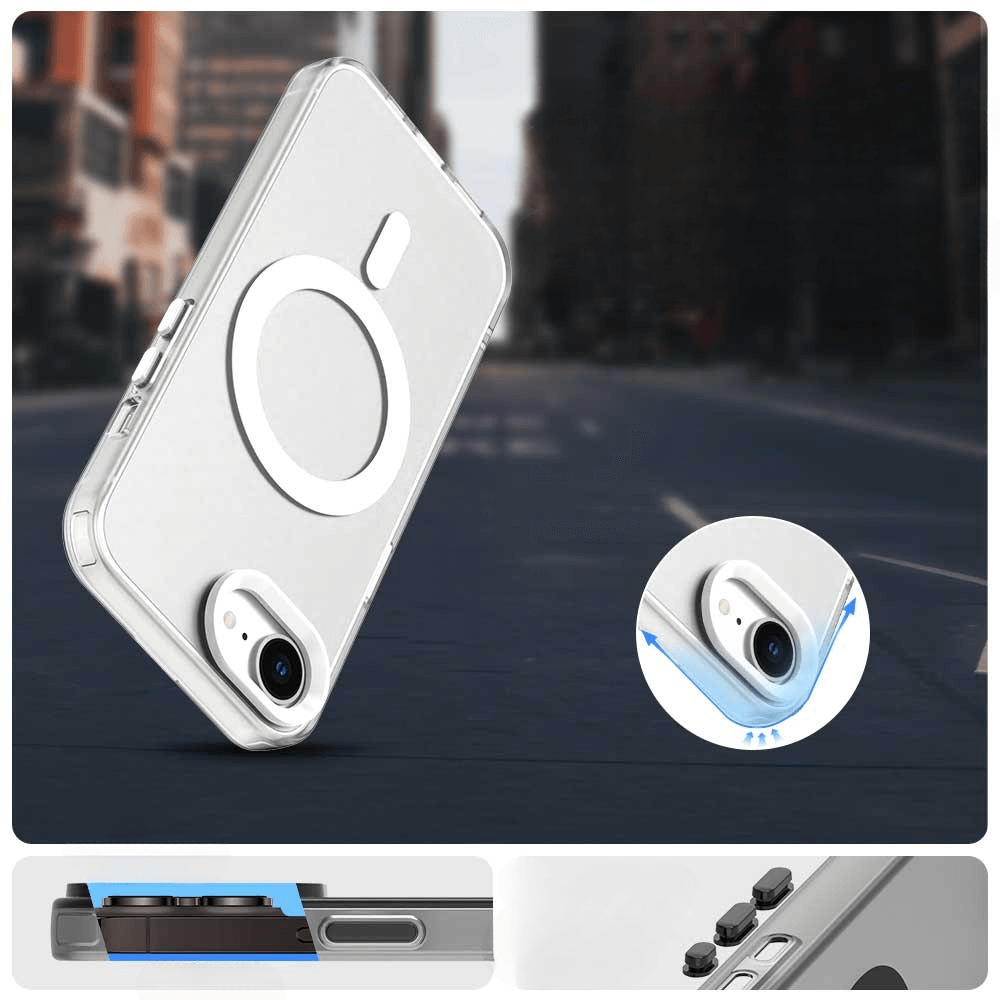 Die Cover-Discount iPhone 16e - Schützende Acryl-Handyhülle mit Magnet schützt die Kamera, unterstützt kabelloses Laden und bietet dank des integrierten Kameraobjektivschutzes optimalen Schutz - ideal für den Alltag in der Stadt.