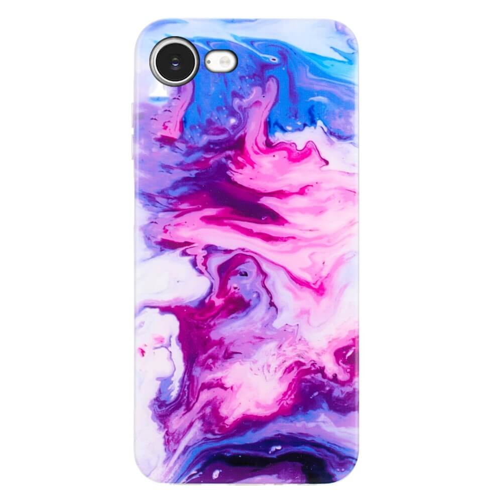 Schütze dein iPhone 16e stilvoll mit der Cover-Discount Silikon Hülle mit Marble Motiv in Blau, Lila, Pink und Weiß - trendiges Design und sicherer Schutz in einem.