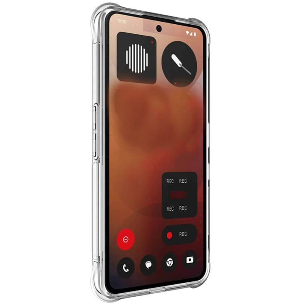 Ein Nothing Phone (3a) Pro mit der Imak UX-5 Silikon Gummi Hülle zeigt eine Aufnahme-App auf seinem Display und betont so sein stilvolles Aussehen und seinen robusten Schutz.