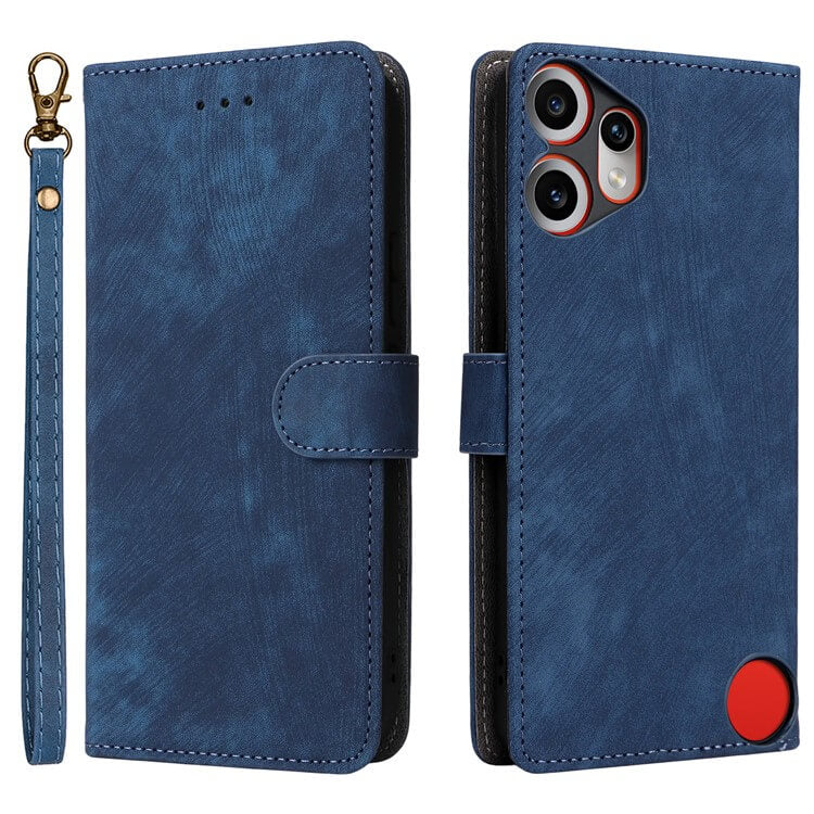 #farbe_blau|Die Cover-Discount CMF Phone 2 Pro - Ledertasche mit RFID Blocker in Blau, mit Handschlaufe, schützt dank Kamera- und Tasten-Aussparungen und wird offen sowie geschlossen gezeigt.